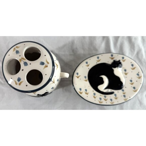 Vintage Warren Kimble Ceramic Cat Toothbrush Holder & Soap Dish Set - Picture 5 of 6